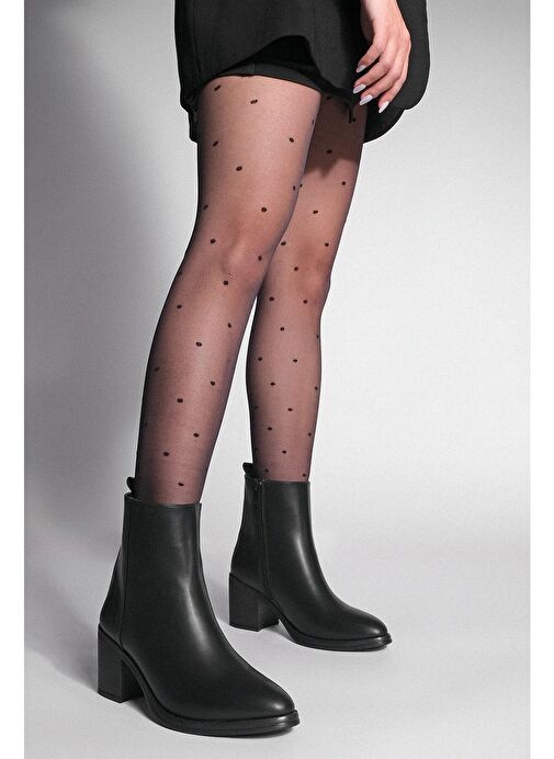 Kadın Topuklu Bot Sivri Burun Fermuarlı Cerin Siyah - Görsel 6