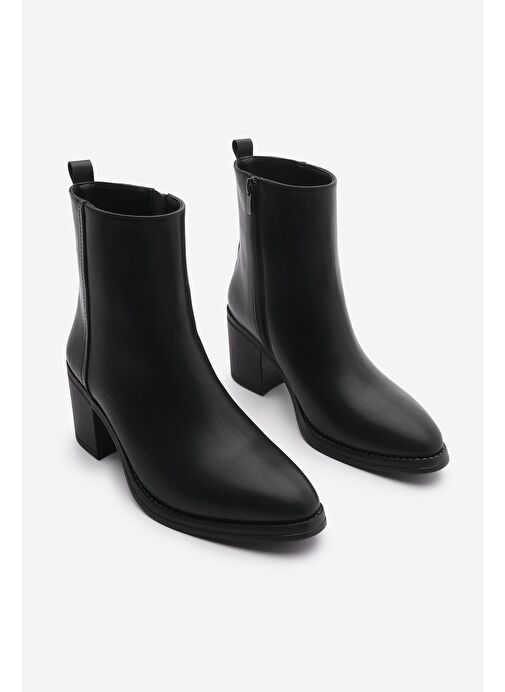 Kadın Topuklu Bot Sivri Burun Fermuarlı Cerin Siyah - Görsel 7