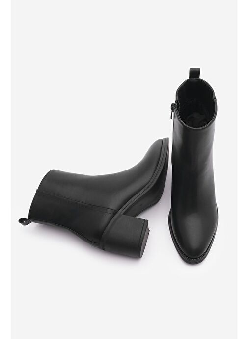 Kadın Topuklu Bot Sivri Burun Fermuarlı Cerin Siyah - Görsel 9