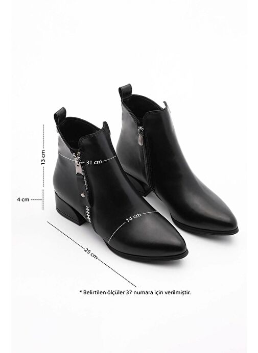 Kadın Topuklu Bot&Bootie Sivri Burun Fermuarlı Günlük Klasik Bot Avore Siyah - Görsel 2