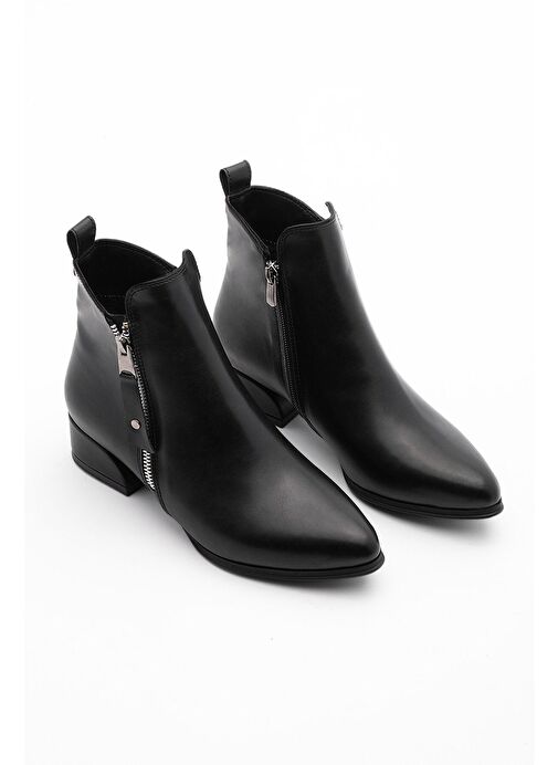 Kadın Topuklu Bot&Bootie Sivri Burun Fermuarlı Günlük Klasik Bot Avore Siyah - Görsel 8