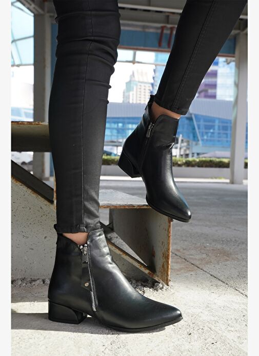 Kadın Topuklu Bot&Bootie Sivri Burun Fermuarlı Günlük Klasik Bot Avore Siyah - Görsel 3