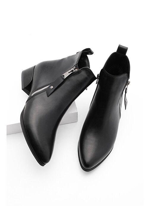 Kadın Topuklu Bot&Bootie Sivri Burun Fermuarlı Günlük Klasik Bot Avore Siyah - Görsel 4