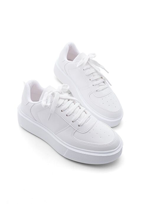 Marjin Kadın Sneaker Yüksek Taban Bağcıklı Spor Ayakkabı Azin Beyaz - Görsel 2