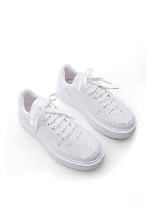 Marjin Kadın Sneaker Yüksek Taban Bağcıklı Spor Ayakkabı Azin Beyaz - Görsel 3