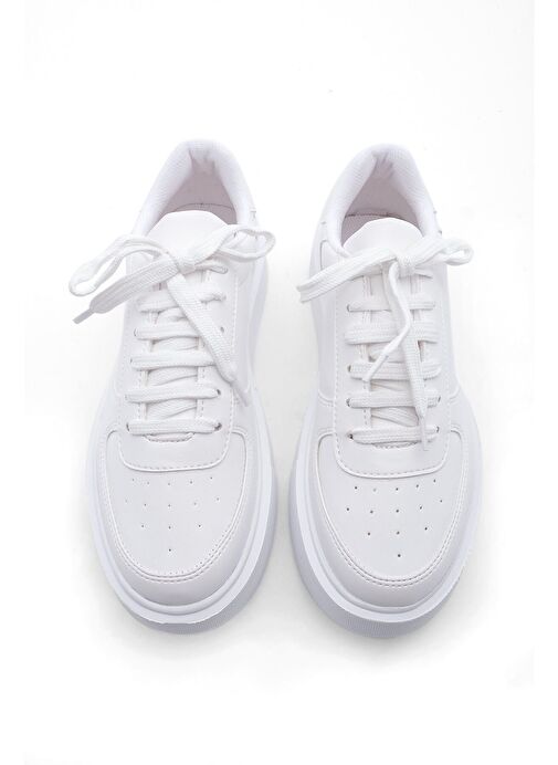 Marjin Kadın Sneaker Yüksek Taban Bağcıklı Spor Ayakkabı Azin Beyaz - Görsel 4