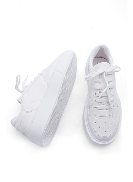 Marjin Kadın Sneaker Yüksek Taban Bağcıklı Spor Ayakkabı Azin Beyaz - Görsel 8