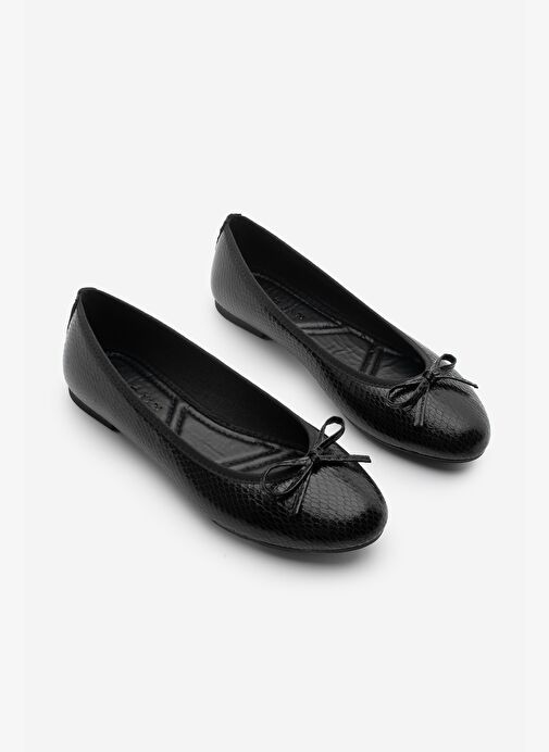 Kadın Günlük Babet Yuvarlak Burun Balerin Babet Adusa Siyah Yılan - Görsel 8