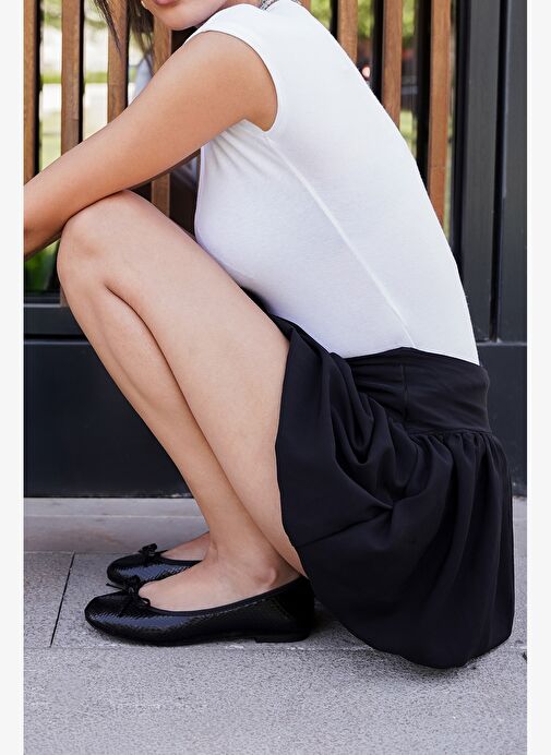 Kadın Günlük Babet Yuvarlak Burun Balerin Babet Adusa Siyah Yılan - Görsel 3