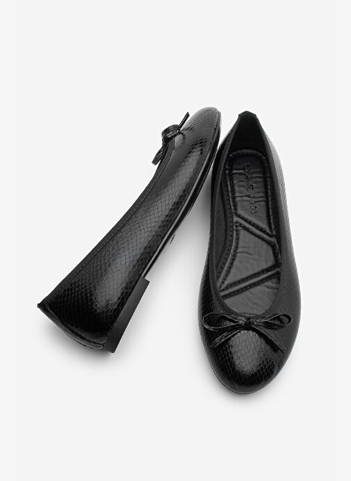 Kadın Günlük Babet Yuvarlak Burun Balerin Babet Adusa Siyah Yılan - Görsel 6