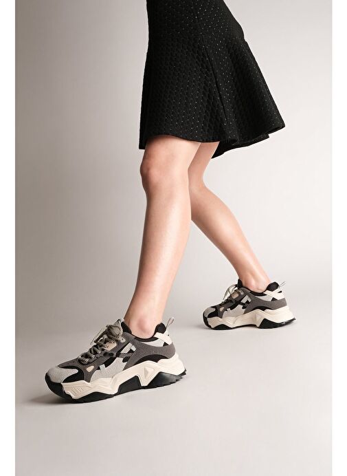 Kadın Yüksek Taban Sneaker Bağcıklı Spor Ayakkabı Edisa Siyah - Görsel 6