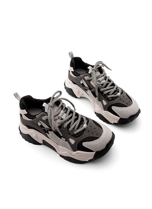 Kadın Yüksek Taban Sneaker Bağcıklı Spor Ayakkabı Edisa Siyah - Görsel 7