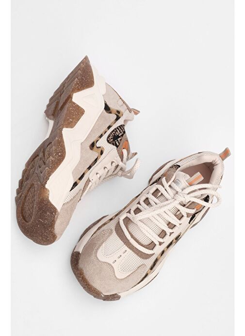 Marjin Kadın Sneaker Leopar Detaylı Spor Ayakkabı Desya Bej - Görsel 2