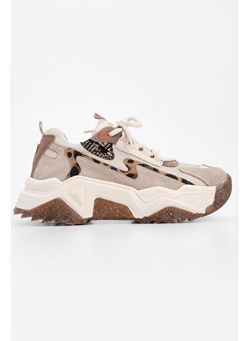 Marjin Kadın Sneaker Leopar Detaylı Spor Ayakkabı Desya Bej - Görsel 5