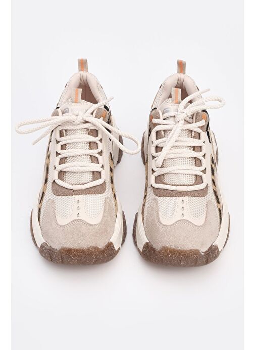 Marjin Kadın Sneaker Leopar Detaylı Spor Ayakkabı Desya Bej - Görsel 8