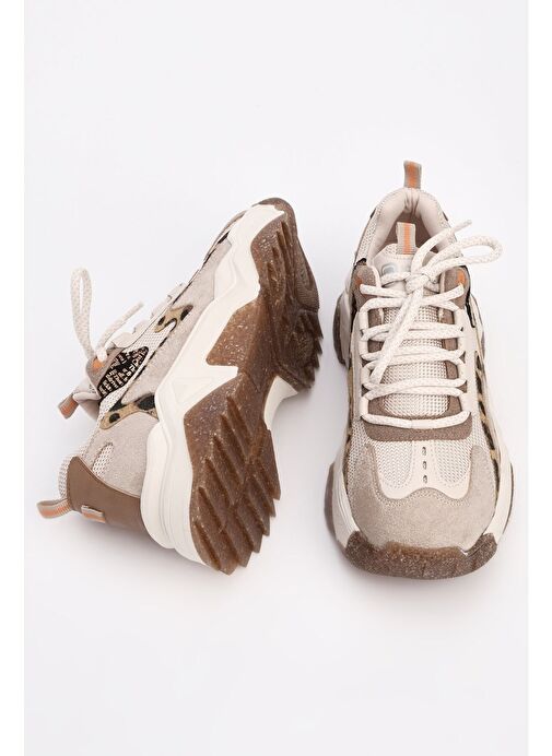 Marjin Kadın Sneaker Leopar Detaylı Spor Ayakkabı Desya Bej - Görsel 3