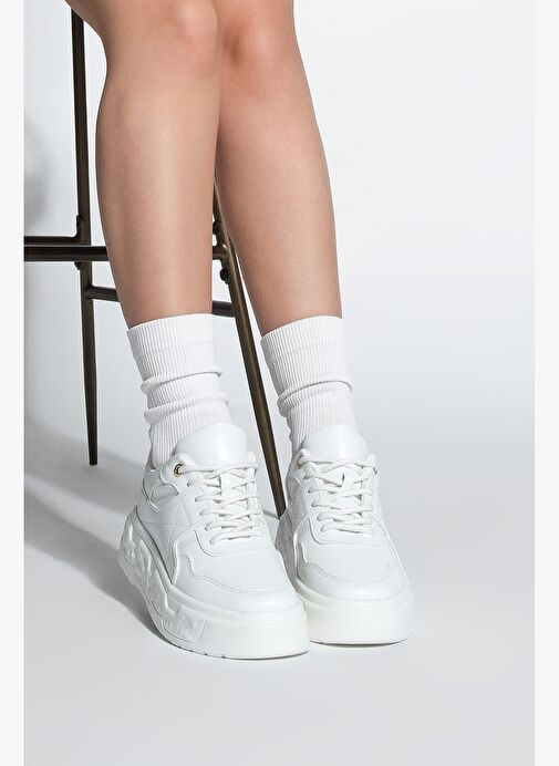 Kadın Sneaker Kalın Taban Spor Ayakkabı Petro Beyaz - Görsel 7