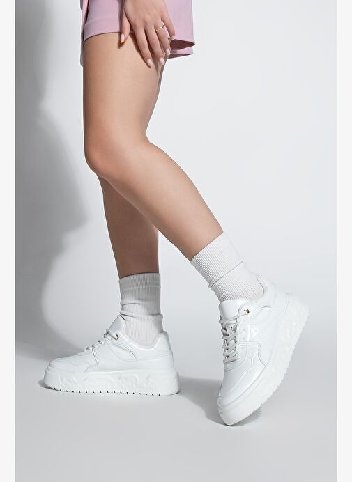 Kadın Sneaker Kalın Taban Spor Ayakkabı Petro Beyaz - Görsel 5