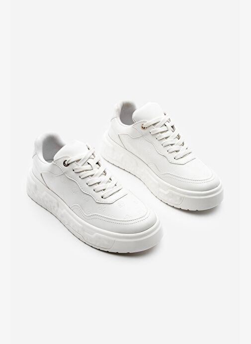 Kadın Sneaker Baskılı Kalın Desenli Taban Spor Ayakkabı Maysa Beyaz - Görsel 6