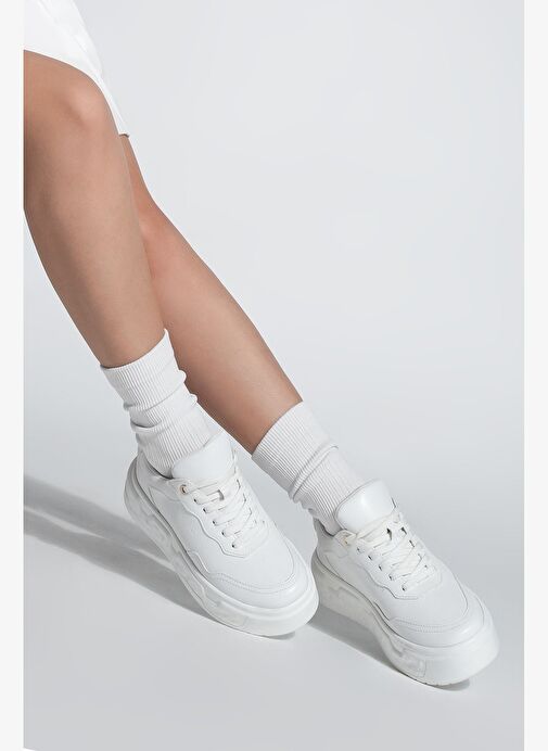 Kadın Sneaker Baskılı Kalın Desenli Taban Spor Ayakkabı Maysa Beyaz - Görsel 7