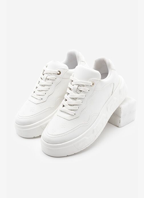 Kadın Sneaker Baskılı Kalın Desenli Taban Spor Ayakkabı Maysa Beyaz - Görsel 2