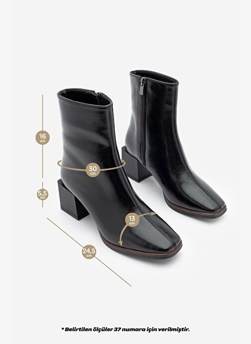 Kadın Topuklu Bot&Bootie Küt Burun Ahşap Desen Ökçe Fermuarlı Günlük Klasik Bot Noyes Siyah - Görsel 9