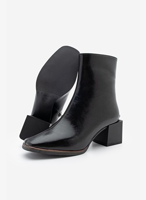 Kadın Topuklu Bot&Bootie Küt Burun Ahşap Desen Ökçe Fermuarlı Günlük Klasik Bot Noyes Siyah - Görsel 8