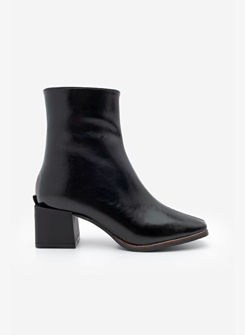 Kadın Topuklu Bot&Bootie Küt Burun Ahşap Desen Ökçe Fermuarlı Günlük Klasik Bot Noyes Siyah - Görsel 4