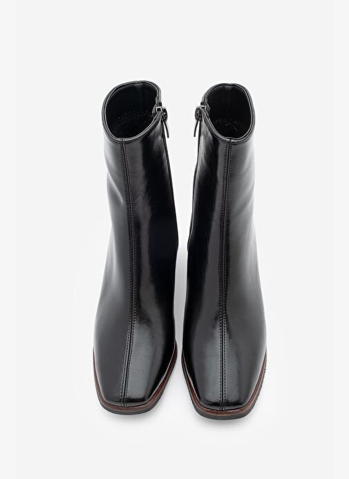 Kadın Topuklu Bot&Bootie Küt Burun Ahşap Desen Ökçe Fermuarlı Günlük Klasik Bot Noyes Siyah - Görsel 7