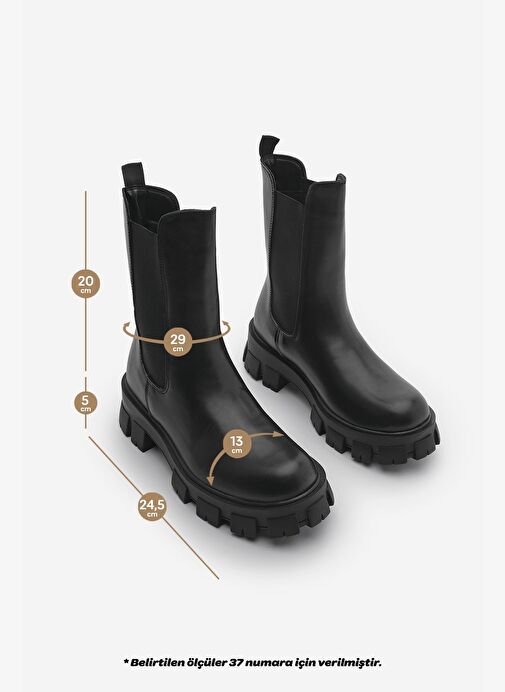 Kadın Lastikli Günlük Bot Kalın Tırtıklı Taban Eslona Siyah - Görsel 9