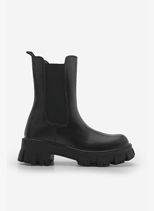 Kadın Lastikli Günlük Bot Kalın Tırtıklı Taban Eslona Siyah - Görsel 4