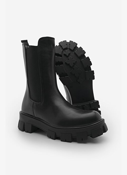 Kadın Lastikli Günlük Bot Kalın Tırtıklı Taban Eslona Siyah - Görsel 8