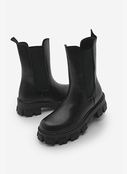 Kadın Lastikli Günlük Bot Kalın Tırtıklı Taban Eslona Siyah - Görsel 2