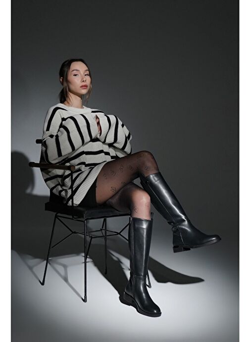 Kadın Günlük Çizme Dizaltı Fermuarlı Lindo Siyah - Görsel 5