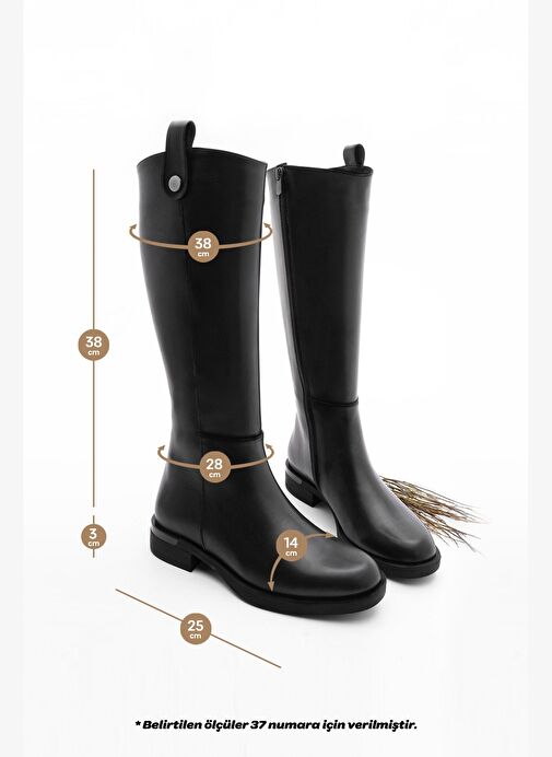 Kadın Günlük Çizme Dizaltı Fermuarlı Lindo Siyah - Görsel 8