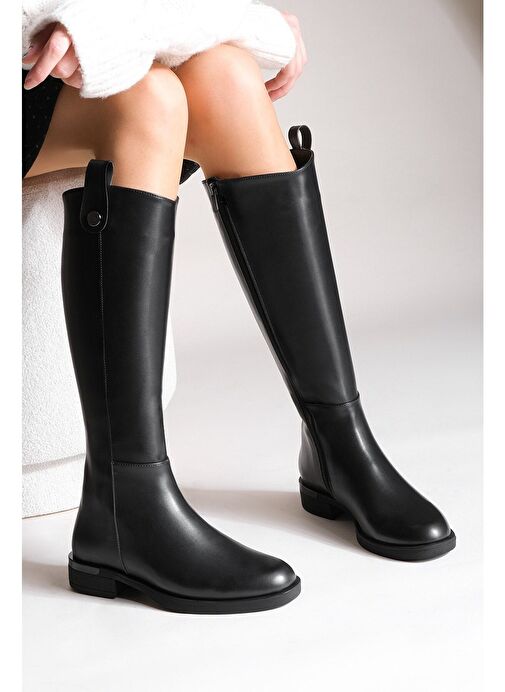 Kadın Günlük Çizme Dizaltı Fermuarlı Lindo Siyah - Görsel 3