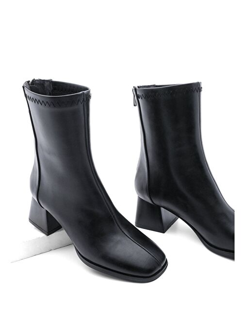 Kadın Topuklu Bot Küt Burun Arkadan Fermuarlı Nayis Siyah - Görsel 2