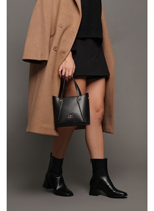 Kadın Topuklu Bot Küt Burun Arkadan Fermuarlı Nayis Siyah - Görsel 5