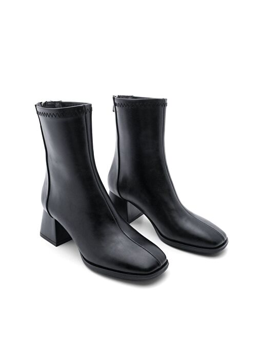 Kadın Topuklu Bot Küt Burun Arkadan Fermuarlı Nayis Siyah - Görsel 6