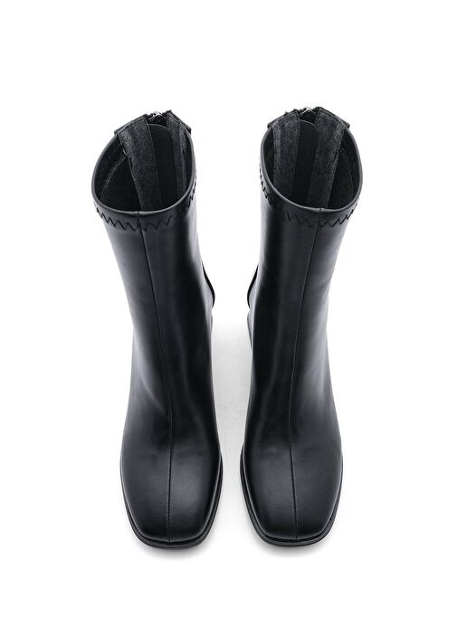 Kadın Topuklu Bot Küt Burun Arkadan Fermuarlı Nayis Siyah - Görsel 7