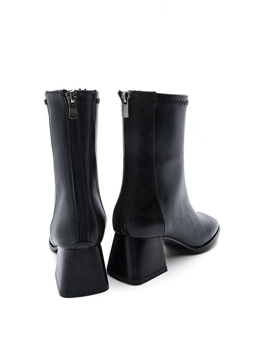 Kadın Topuklu Bot Küt Burun Arkadan Fermuarlı Nayis Siyah - Görsel 8