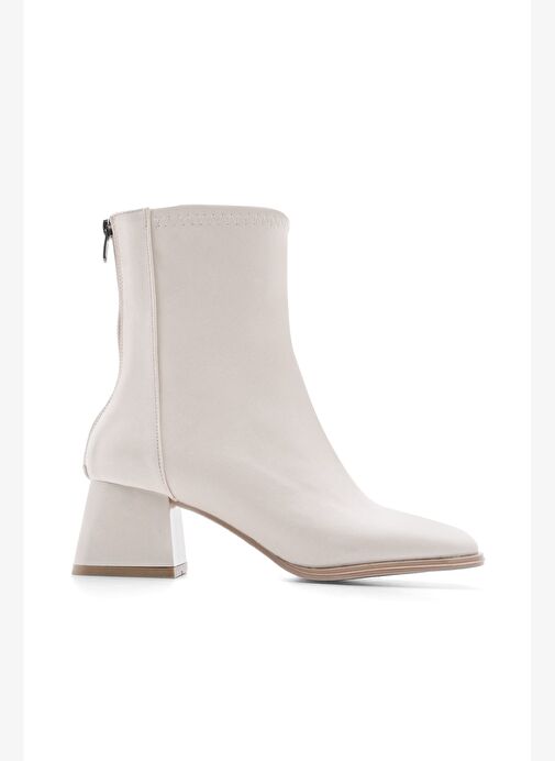 Kadın Topuklu Bot Küt Burun Arkadan Fermuarlı Nayis Ekru - Görsel 4