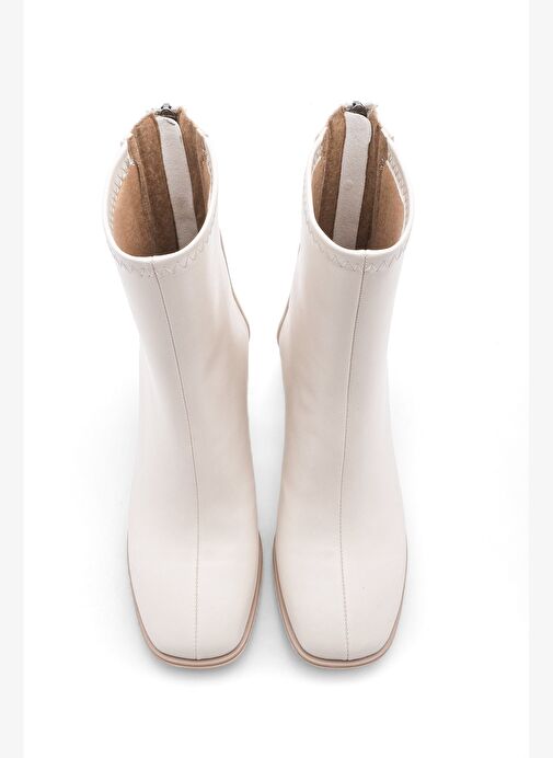 Kadın Topuklu Bot Küt Burun Arkadan Fermuarlı Nayis Ekru - Görsel 6