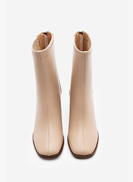 Kadın Topuklu Bot Küt Burun Arkadan Fermuarlı Nayis Bej - Görsel 6
