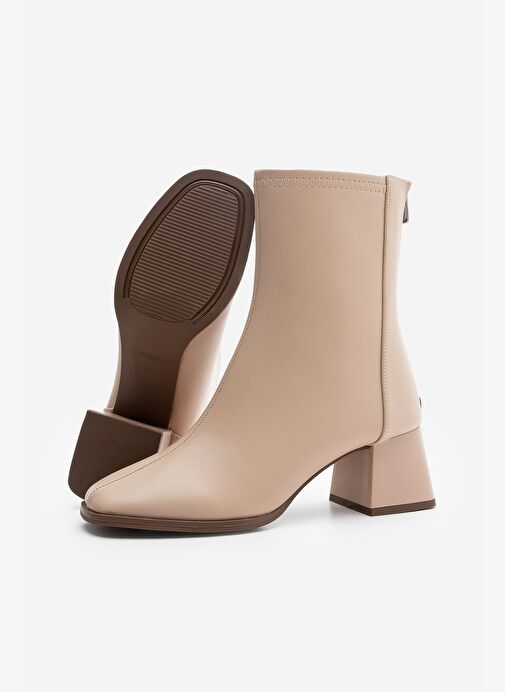 Kadın Topuklu Bot Küt Burun Arkadan Fermuarlı Nayis Bej - Görsel 8