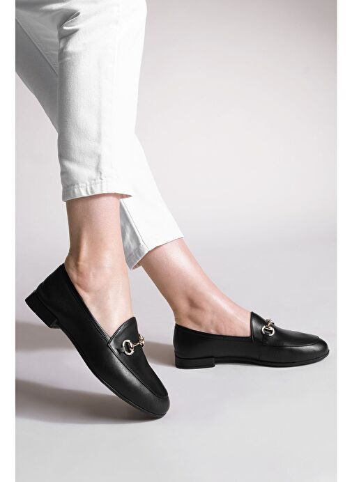 Kadın Hakiki Deri Zincirli Loafer Günlük Ayakkabı Tanle Siyah - Görsel 5