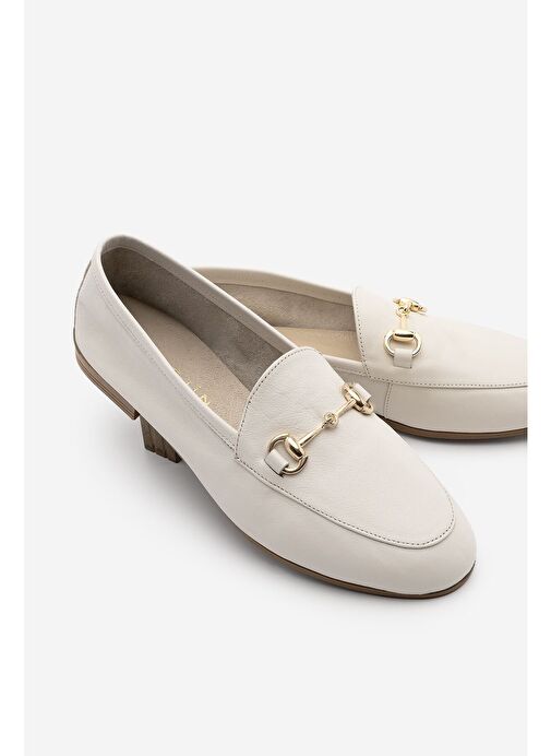 Kadın Hakiki Deri Zincirli Loafer Günlük Ayakkabı Tanle Bej - Görsel 7