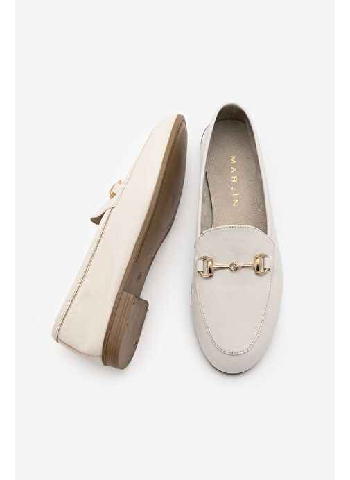 Kadın Hakiki Deri Zincirli Loafer Günlük Ayakkabı Tanle Bej - Görsel 3