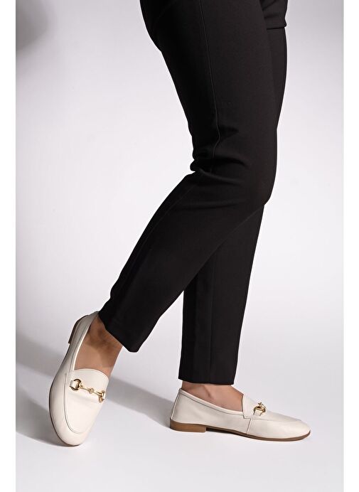 Kadın Hakiki Deri Zincirli Loafer Günlük Ayakkabı Tanle Bej - Görsel 5