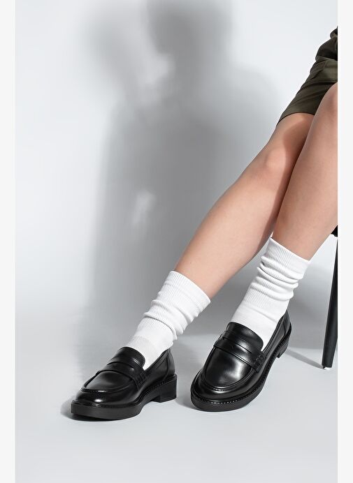 Kadın Loafer Günlük Klasik Ayakkabı Casual Makosen Fonle Siyah - Görsel 4